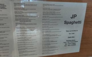 J P Spaghetti menu