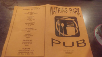 Watkins Park Pub menu