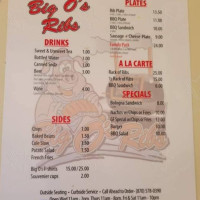 Big O's Ribs menu