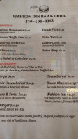 Wahkon Inn Bar Restaurant menu