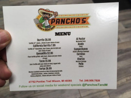 Pancho's Tacos Meat Shop menu