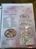 Oki's Japanese s menu