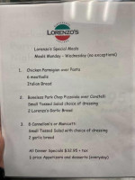 Lorenzo's Ristorante Italiano, LLC menu