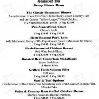 Beaumont Inn Dining Room menu