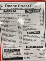Roane Street Grill menu
