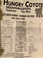 Hungry Coyote menu