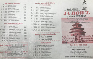 Ja Bowl Asian Express menu