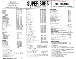 Super Subs Of Ipswich menu