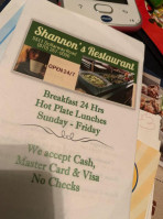 Shannon's menu