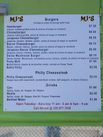 Mj's Burgers More menu