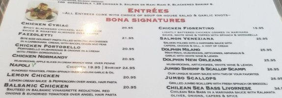 Bona Italian menu