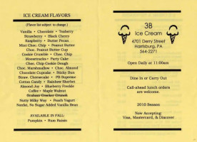 3 B Ice Cream menu