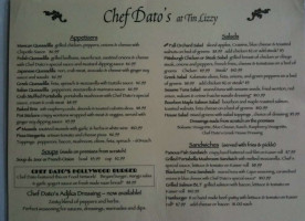 The Tin Lizzy menu