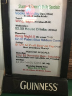 Shamrock Tavern menu