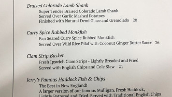 Mount Anthony Country Club menu