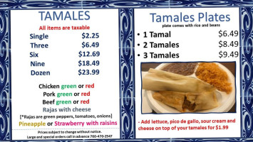 Tamales Jovita menu