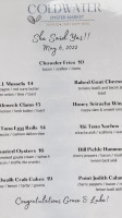 Coldwater Oyster Market menu