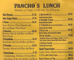 Pancho's Mexican menu