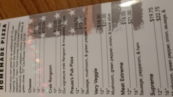 Preuss's Pub menu