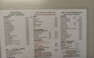Winfield Dairy Freeze menu