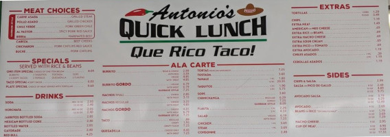Antonio's Quick Lunch menu