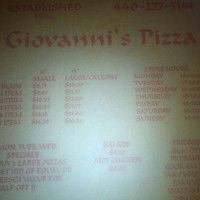 Giovanni's Pizza menu