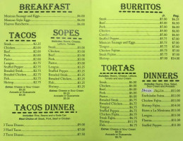 Taquería Los Rosales menu