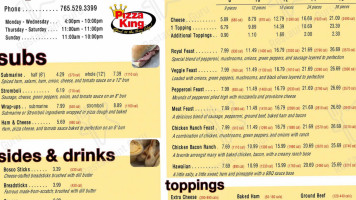 Top Hat Two Pizza King menu