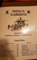 Wing's Gardens menu