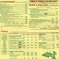 Phil's Pizza menu