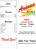 Avenue Subs Key Largo menu