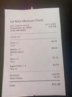 La Niña Mexican Food menu