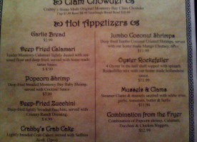 Crabby Jim's menu