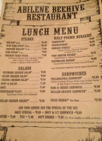 Beehive Restaurant & Saloon menu