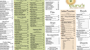 Guru's Indian menu