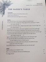 The Baker's Table menu
