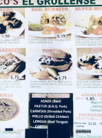 Tacos El Grullense menu