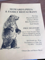 Howard's Pizza Villa menu