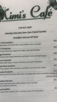 Kimi's Cafe menu