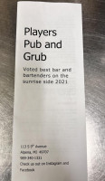 Player's Pub Grub menu