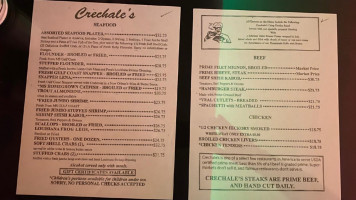 Crechale's Restaurant. menu