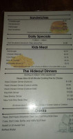 The Hideout Tavern menu