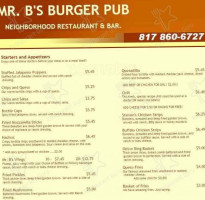 Mr. B's Burger Pub menu