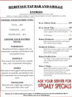 Heritage Tap Bar & Grill menu