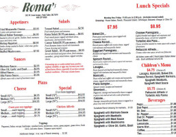 Roma's Italian menu