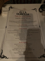 Alla Famiglia Restaurant menu