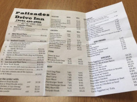 Palisades Drive Inn menu