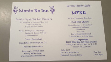 Monte Ne Inn Chicken menu