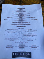 Hill Top Inn menu