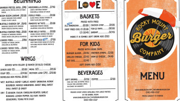 Rocky Mount Burger Company menu